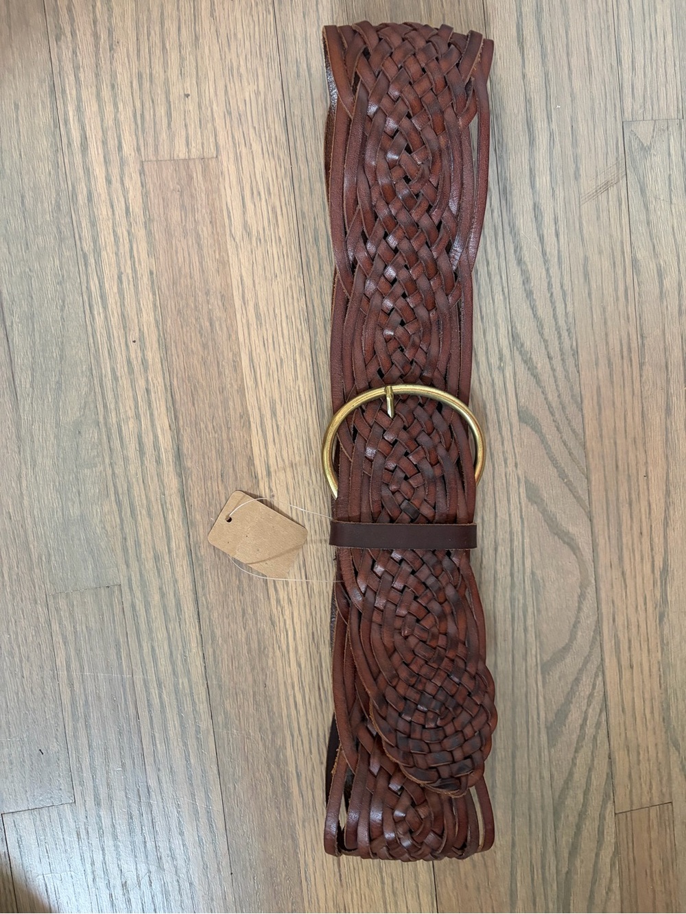 Tarnish Brown Leather Braided Wide Belt - Small